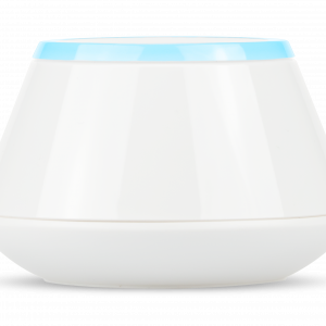 Salus UGE600 Smart Home Internet-Gateway in weiß und einen hellblauen Streifen auf der Oberkante.